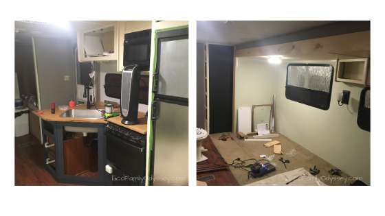 EFO RV renovations; new countertop, sink and faucet, and lots of new paint