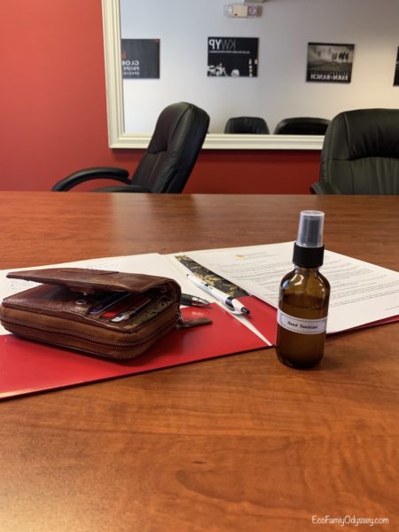 Our covert notary operation performed separately, complete with hand sanitizer
